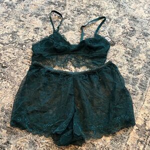 Luxurious Teal Lace Chemise Set